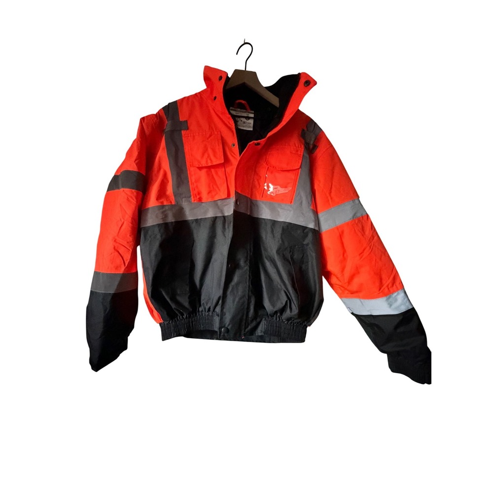 Safety Jacket Bomber Mens L Orange Black Excellent ANSI Class 3 Hi-Vis J2022